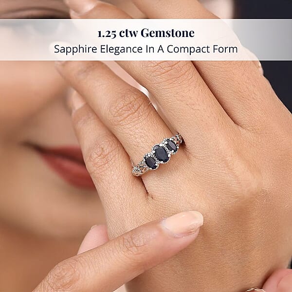 Shop Lc Madagascar Blue Sapphire (DF) 1.25 Ctw 3 Stone Ring In Platinum Over Sterling Silver