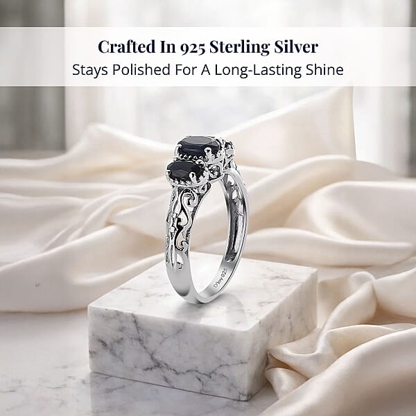 Shop Lc Madagascar Blue Sapphire (DF) 1.25 Ctw 3 Stone Ring In Platinum Over Sterling Silver