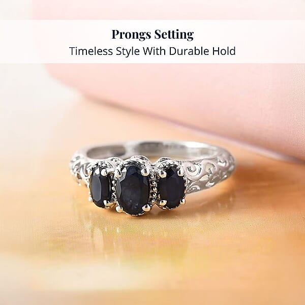 Shop Lc Madagascar Blue Sapphire (DF) 1.25 Ctw 3 Stone Ring In Platinum Over Sterling Silver