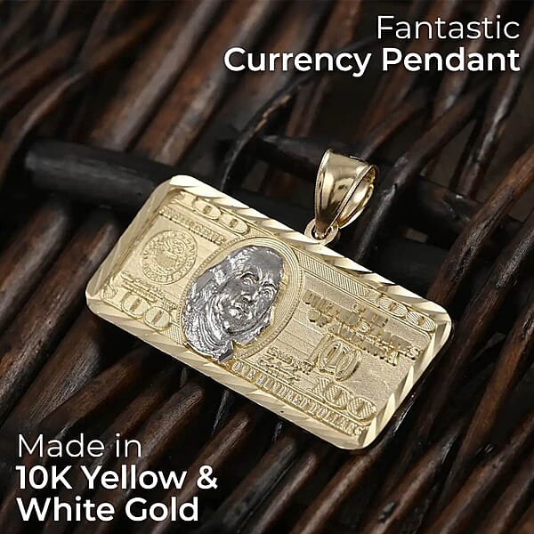 Shop Lc Made In America Dollar Pendant 100 Dollar Bill Pendant Dollar Pendant Gold 10K Yellow And White Gold Pendant Dual Tone Gold Pendant 3.40 Grams