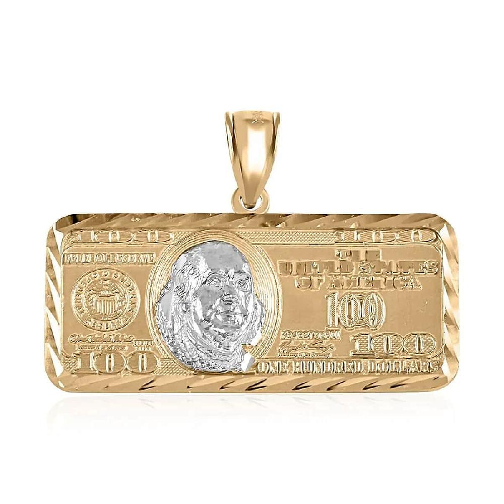 shop lc Made in America Dollar Pendant 100 Dollar Bill Pendant Dollar Pendant Gold 10K Yellow and White Gold Pendant Dual tone Gold Pendant 3.40 Grams