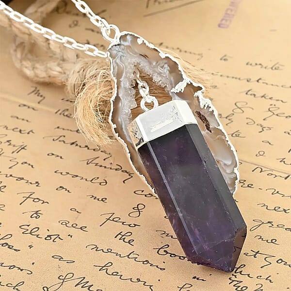 Shop Lc Made In Brazil Agate Occo And Terminated Light Amethyst 67.50 Ctw Necklace In Silvertone 18 Inches