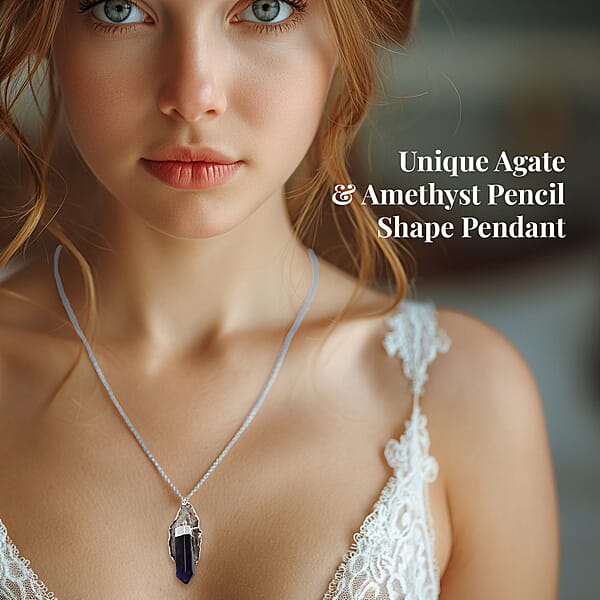 Shop Lc Made In Brazil Agate Occo And Terminated Light Amethyst 67.50 Ctw Necklace In Silvertone 18 Inches