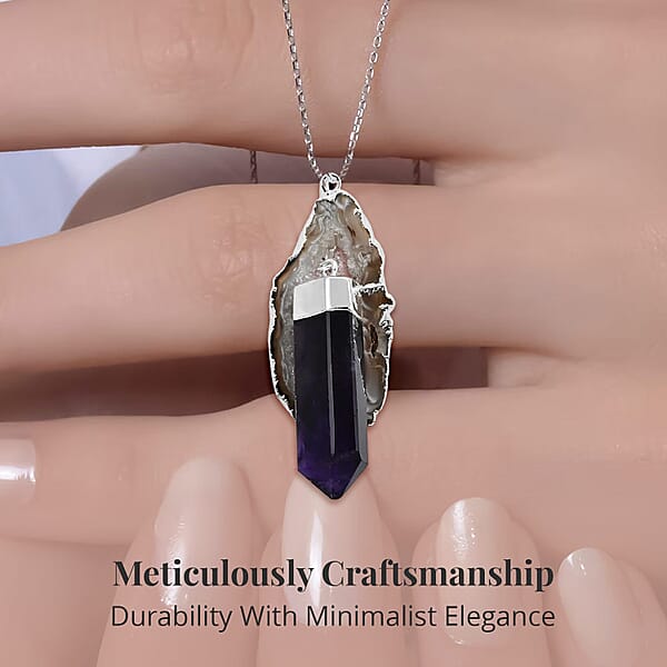 Shop Lc Made In Brazil Agate Occo And Terminated Light Amethyst 67.50 Ctw Necklace In Silvertone 18 Inches
