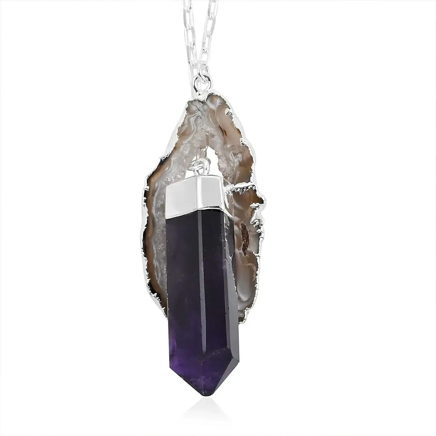 shop lc Made in Brazil Agate Occo and Terminated Light Amethyst 67.50 ctw Necklace in Silvertone 18 Inches