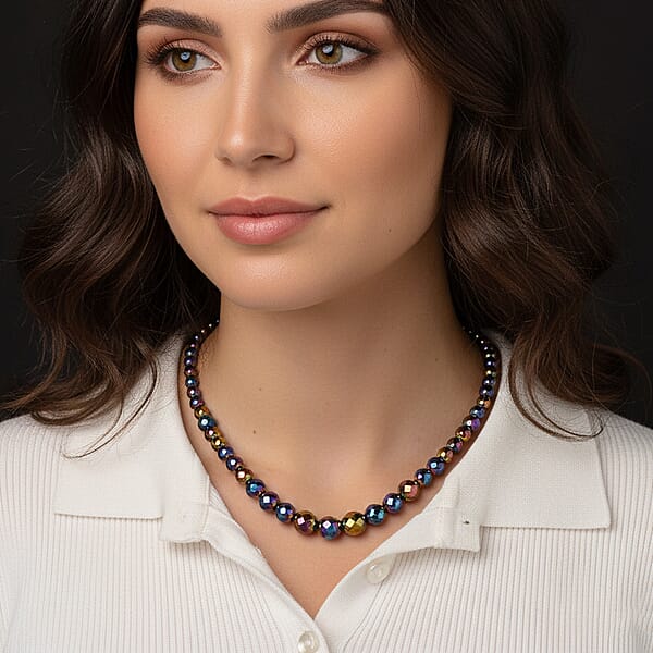 Shop Lc Magic Color Plated Hematite Beaded Necklace In Silvertone 560.00 Ctw (21.25-23.25 Inches)
