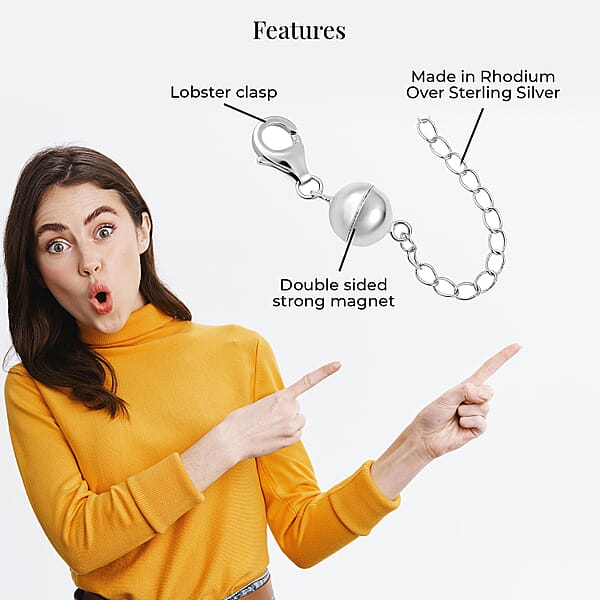 Shop Lc Magnetic Ball Extender Chain 2 Inch With Lobster Clasp In Rhodium Over Sterling Silver 2.50 Grams