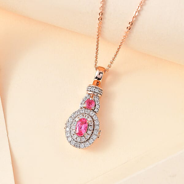 Shop Lc Mahenge Spinel And White Zircon 0.80 Ctw Blossom Embrace Pendant Necklace In 18K Vermeil Rose Gold Over Sterling Silver 20 Inches