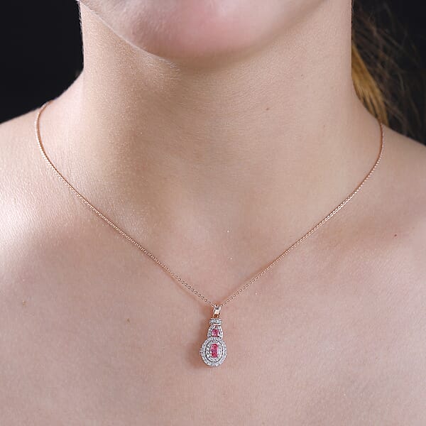 Shop Lc Mahenge Spinel And White Zircon 0.80 Ctw Blossom Embrace Pendant Necklace In 18K Vermeil Rose Gold Over Sterling Silver 20 Inches