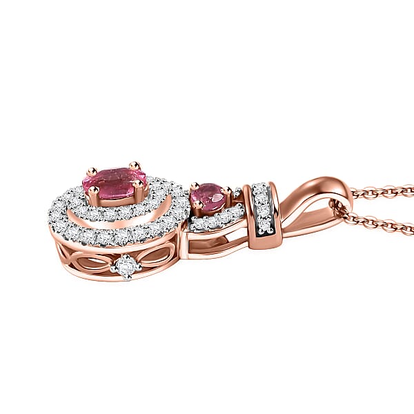 Shop Lc Mahenge Spinel And White Zircon 0.80 Ctw Blossom Embrace Pendant Necklace In 18K Vermeil Rose Gold Over Sterling Silver 20 Inches