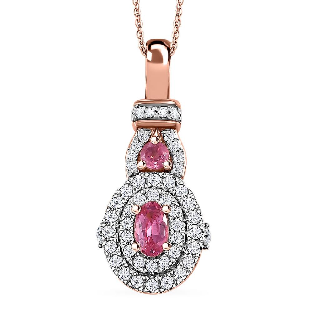 shop lc Mahenge Spinel and White Zircon 0.80 ctw Blossom Embrace Pendant Necklace in 18K Vermeil Rose Gold Over Sterling Silver 20 Inches