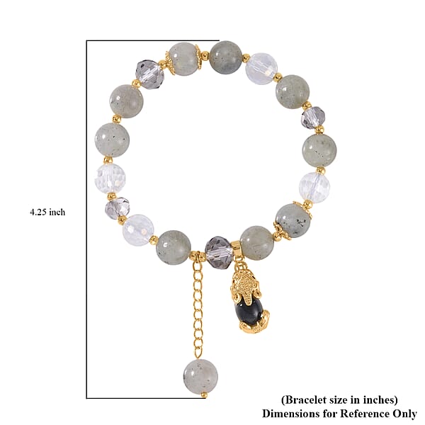 Shop Lc Malagasy Labradorite Gray And White Glass Simulated Black And White Diamond 72.65 Ctw Bracelet With Charm In Goldtone