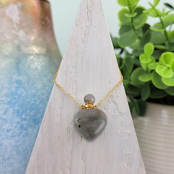 Shop Lc Malagasy Labradorite Perfume Heart Bottle Necklace 22 Inches In ION Plated Yellow Gold Stainless Steel 8.00 Ctw