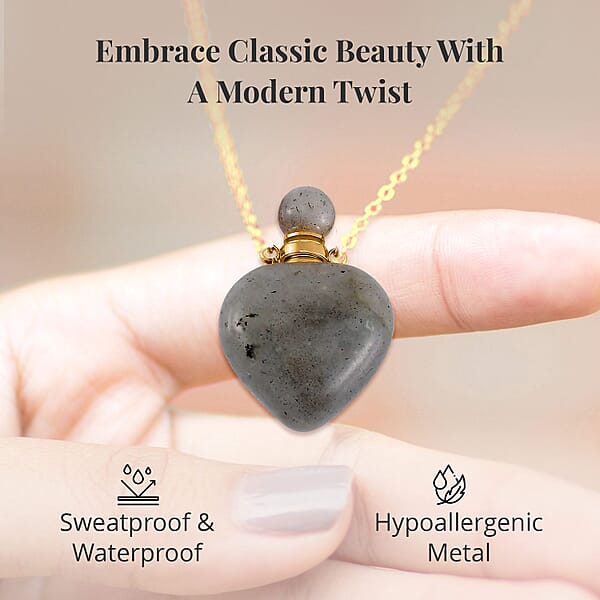 Shop Lc Malagasy Labradorite Perfume Heart Bottle Necklace 22 Inches In ION Plated Yellow Gold Stainless Steel 8.00 Ctw