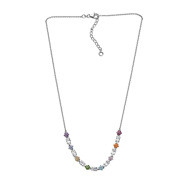 Shop Lc Malagasy Moonstone Multi Gemstone Floral Necklace In Rhodium Over Sterling Silver 4.50 Ctw (18-20 Inches)