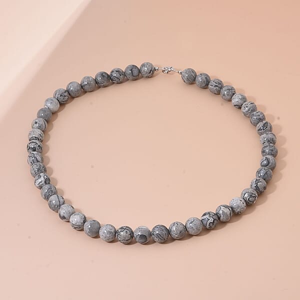 Shop Lc Map Jasper 340.00 Ctw Beaded Necklace In Sterling Silver 18 Inches