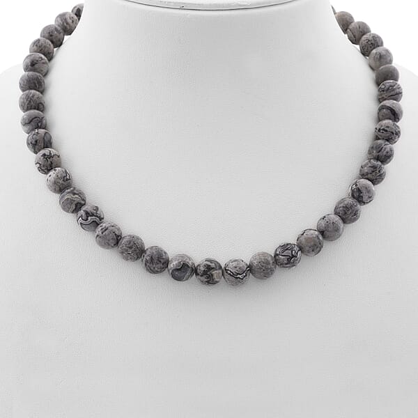 Shop Lc Map Jasper 340.00 Ctw Beaded Necklace In Sterling Silver 18 Inches