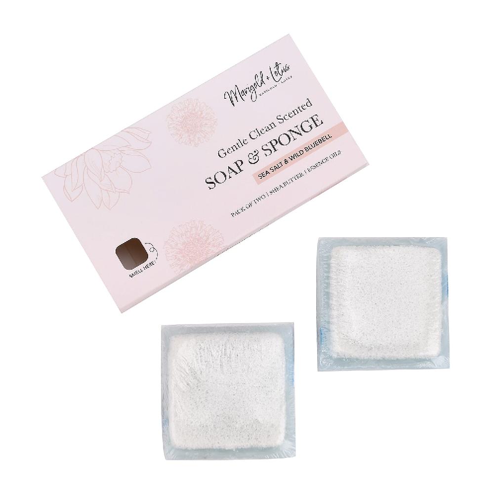 shop lc Marigold and Lotus 2 Pack Mixed Aroma 2 in 1 Soap Sponge with Sea Salt and Wild Bluebell - Blue