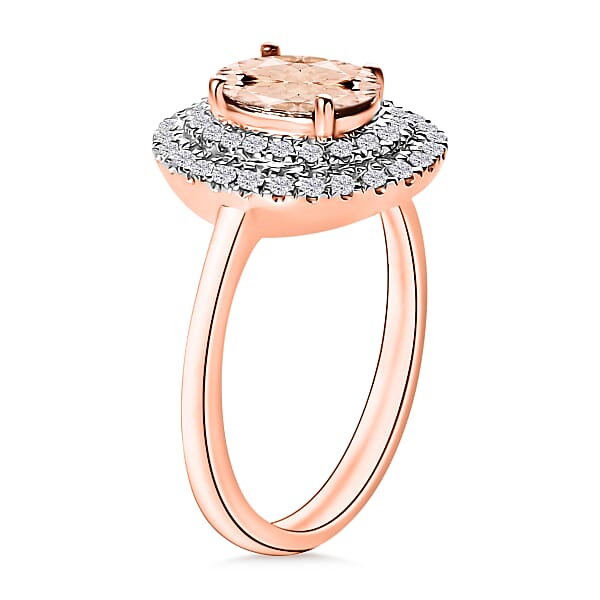 Shop Lc Marropino Morganite And White Zircon 1.60 Ctw Double Halo Ring In 18K Vermeil Rose Gold Over Sterling Silver (Del. In 10-12 Days)