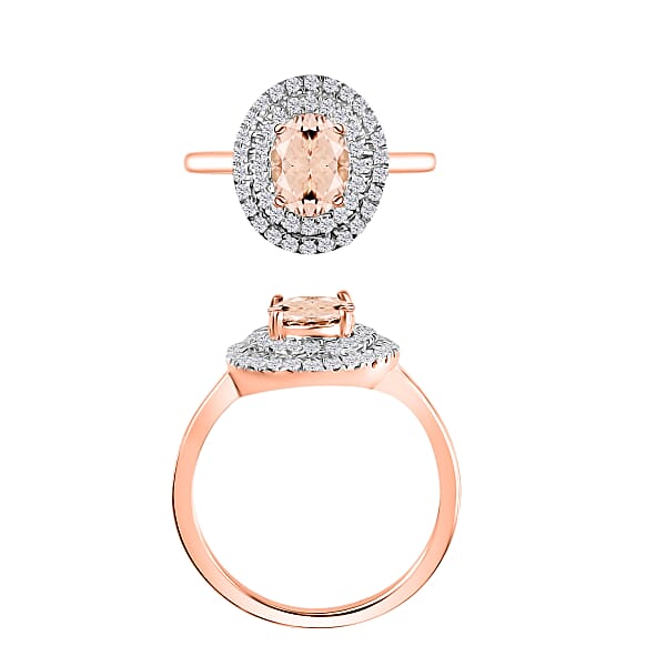 Shop Lc Marropino Morganite And White Zircon 1.60 Ctw Double Halo Ring In 18K Vermeil Rose Gold Over Sterling Silver (Del. In 10-12 Days)