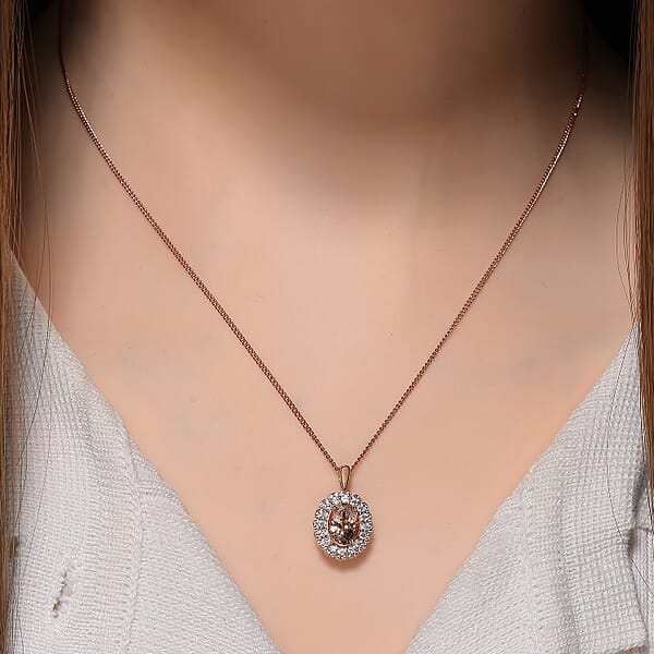 Shop Lc Marropino Morganite And White Zircon 1.90 Ctw Interchangeable Double Halo Ring And Pendant Necklace 18 Inches In 18K Vermeil Rose Gold Over Sterling Silver