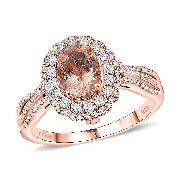 Shop Lc Marropino Morganite And White Zircon 1.90 Ctw Interchangeable Double Halo Ring And Pendant Necklace 18 Inches In 18K Vermeil Rose Gold Over Sterling Silver