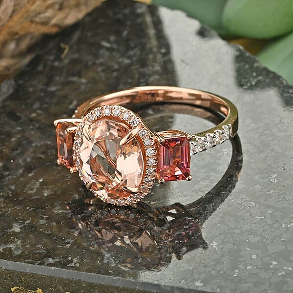 Shop Lc Marropino Morganite Pink Tourmaline Natural Pink And White Diamond 4.50 Ctw Ring In 14K Rose Gold