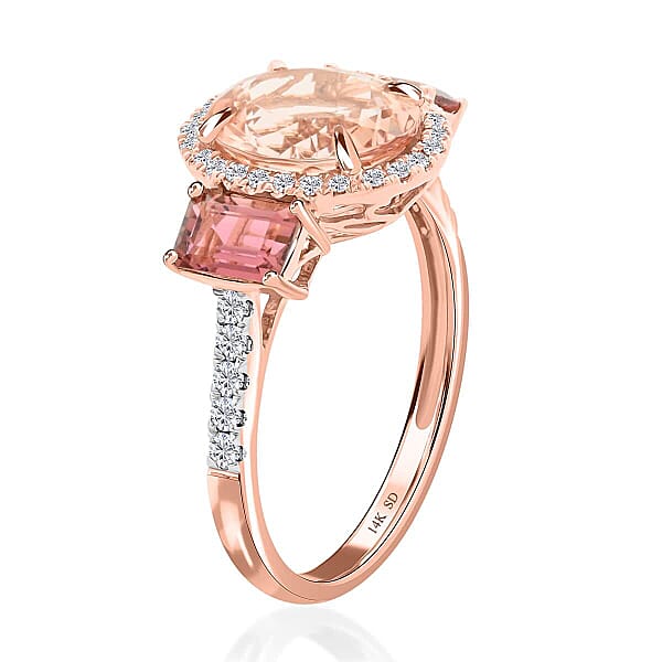Shop Lc Marropino Morganite Pink Tourmaline Natural Pink And White Diamond 4.50 Ctw Ring In 14K Rose Gold