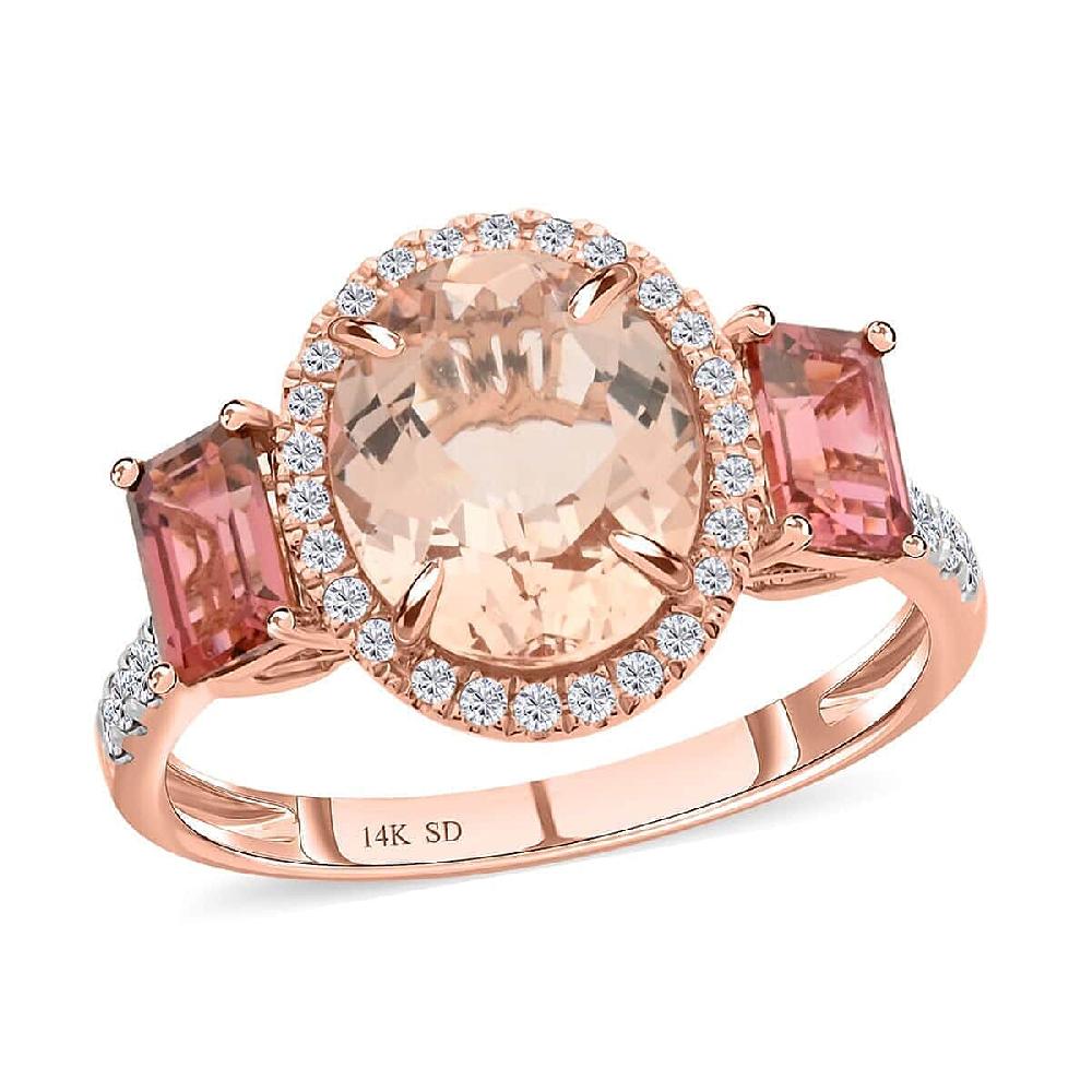 shop lc Marropino Morganite Pink Tourmaline Natural Pink and White Diamond 4.50 ctw Ring in 14K Rose Gold