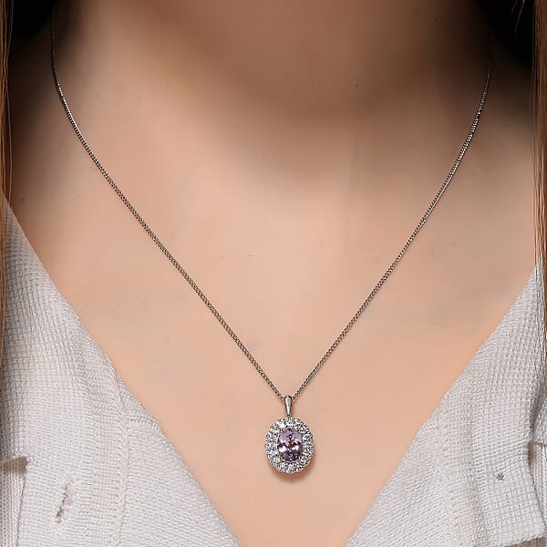Shop Lc Martha Rocha Kunzite And White Zircon 2.55 Ctw Interchangeable Double Halo Ring Pendant Necklace (18 Inches) In 18K Vermeil RG And Rhodium Over Sterling Silver