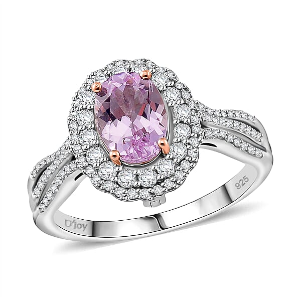 Shop Lc Martha Rocha Kunzite And White Zircon 2.55 Ctw Interchangeable Double Halo Ring Pendant Necklace (18 Inches) In 18K Vermeil RG And Rhodium Over Sterling Silver