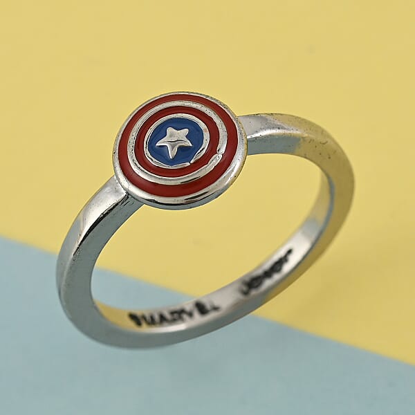 Shop Lc Marvel Captain America Shield Enameled Ring In Silvertone