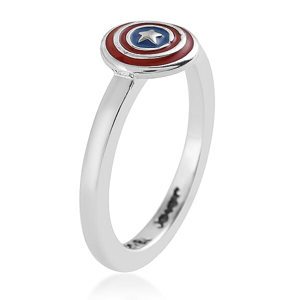 Shop Lc Marvel Captain America Shield Enameled Ring In Silvertone