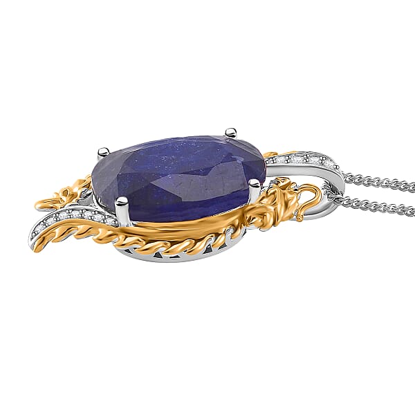 Shop Lc Masoala Sapphire (D) And Moissanite 14.50 Ctw Double Dragon Pendant Necklace In 18K Vermeil YG And Rhodium Sterling Silver 18 Inches