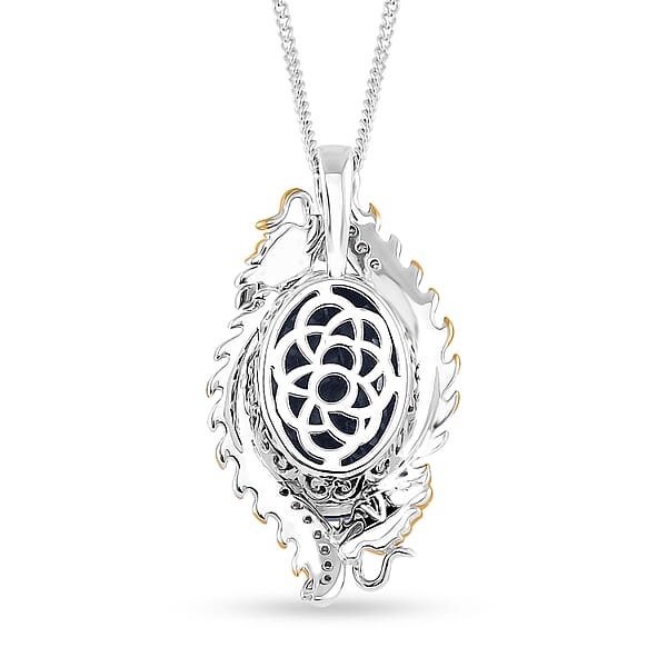 Shop Lc Masoala Sapphire (D) And Moissanite 14.50 Ctw Double Dragon Pendant Necklace In 18K Vermeil YG And Rhodium Sterling Silver 18 Inches