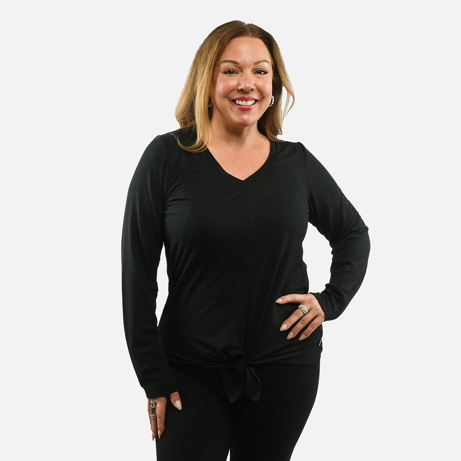 shop lc Max Studio Performance Black Arizona Tie Front Top - L