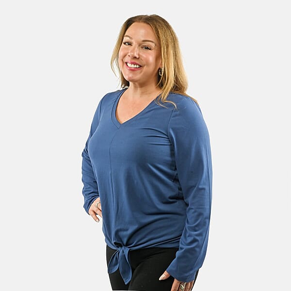 Shop Lc Max Studio Performance Blue Arizona Tie Front Top - M