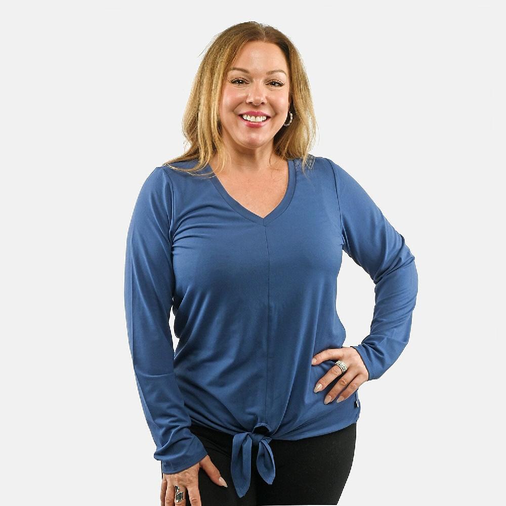 shop lc Max Studio Performance Blue Arizona Tie Front Top - M