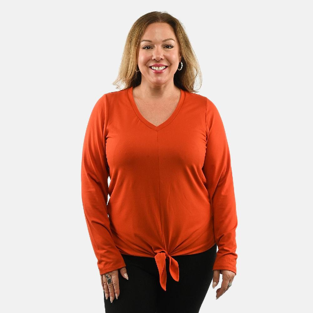 shop lc Max Studio Performance Red Arizona Tie Front Top - S