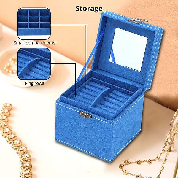Shop Lc MEGA DEAL Blue Velvet Three Layer Jewelry Box With Mirror Handle & Lock