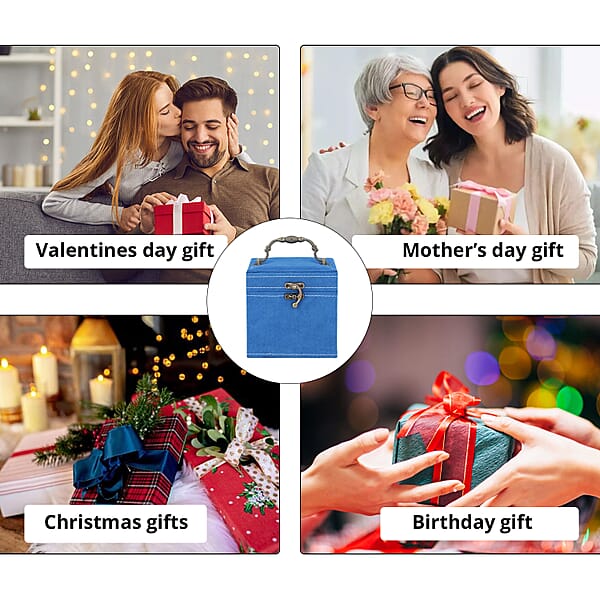 Shop Lc MEGA DEAL Blue Velvet Three Layer Jewelry Box With Mirror Handle & Lock