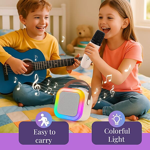 Shop Lc Mini Bluetooth Karaoke Speaker With Colorful LED Lights And 2pc Wireless Microphone - White
