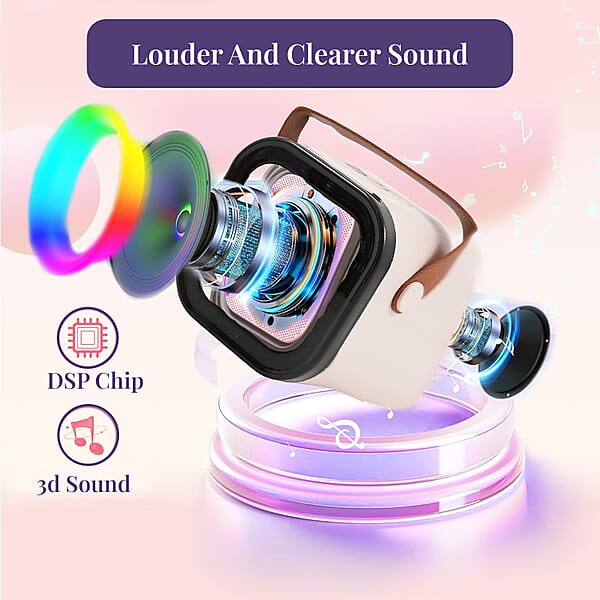 Shop Lc Mini Bluetooth Karaoke Speaker With Colorful LED Lights And 2pc Wireless Microphone - White