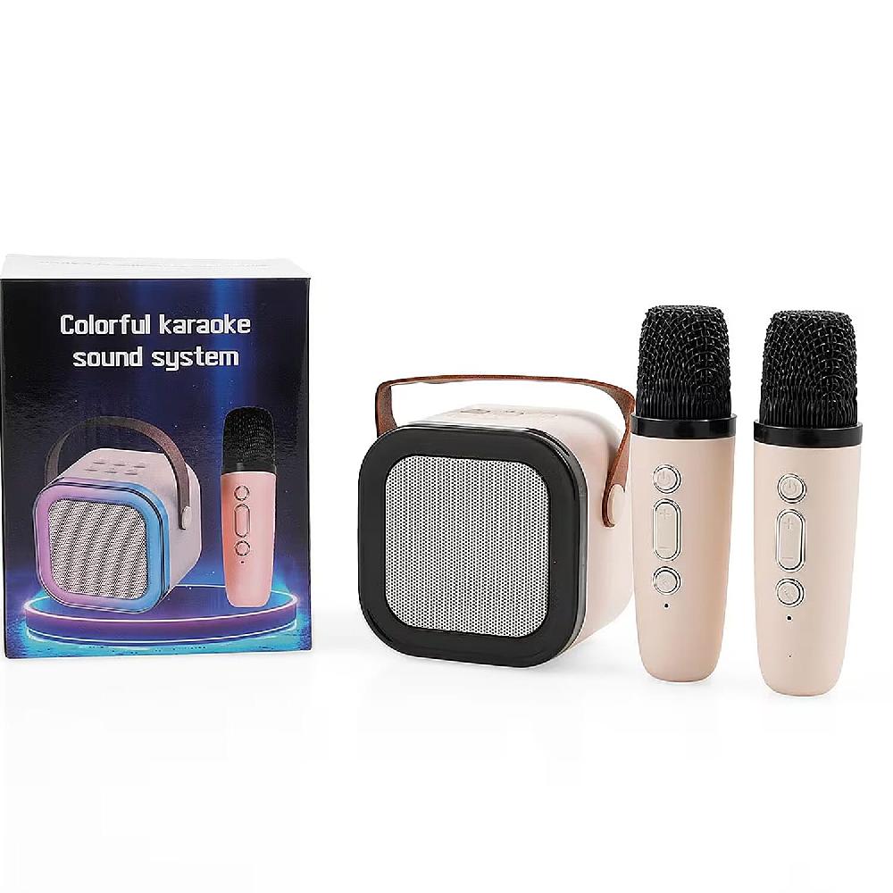shop lc Mini Bluetooth Karaoke Speaker with Colorful LED lights and 2pc Wireless Microphone - White
