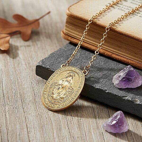 Shop Lc Miraculous Medal Necklace In ION Plated YG Stainless Steel 20-22 Inches