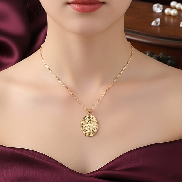 Shop Lc Miraculous Medal Necklace In ION Plated YG Stainless Steel 20-22 Inches