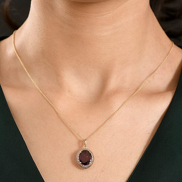 Shop Lc Mirage Collection Premium Mozambique Garnet 5.50 Ctw Vintage Glow Pendant Necklace In 10K Yellow Gold 20 Inches