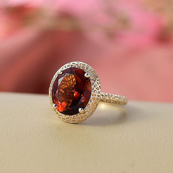 Shop Lc Mirage Collection Premium Red Citrine 4.15 Ctw Golden Fire Lace Ring In 10K Yellow Gold