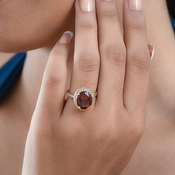 Shop Lc Mirage Collection Premium Red Citrine 4.15 Ctw Golden Fire Lace Ring In 10K Yellow Gold