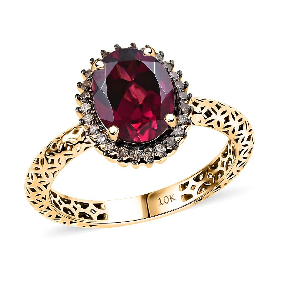 shop lc Mirage Collection Premium Tanzanian Wine Garnet and SI2 Natural Champagne Diamond 2.40 ctw Twilight Crown Ring in 10K Yellow Gold